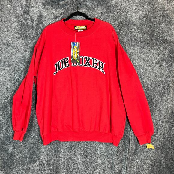 Joe Boxer Sweatshirt Mens XL Red Logo Spellout Crewneck Pullover y2k Casual New - Picture 1 of 9